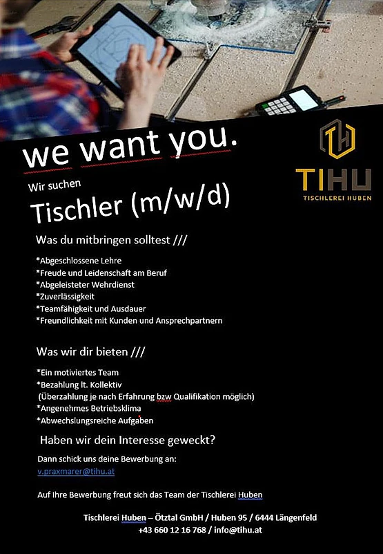 Tischler Lehre Längenfeld Tischlerei Huben - Ötztal GmbH